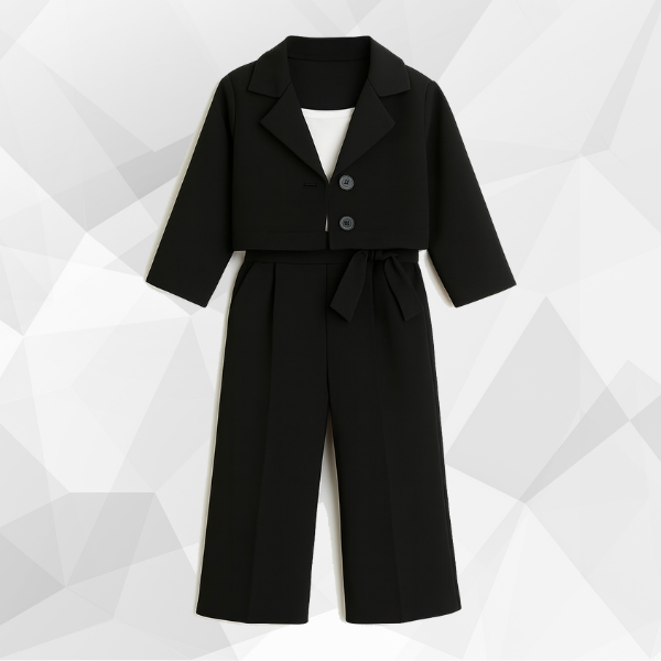 Short Coat Trouser 3 Part Black Set