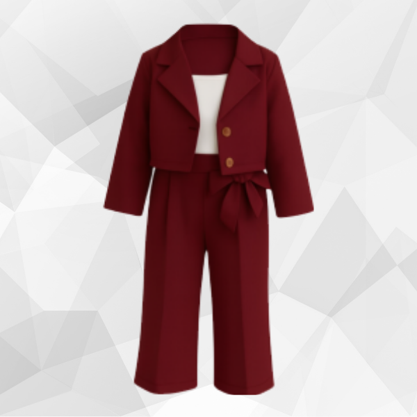 Short Coat Trouser 3 Part Maroon Set