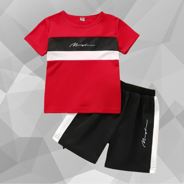 Maroon Stripe T-Shirt Set