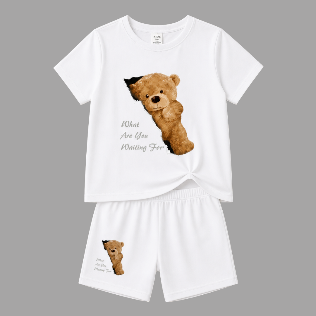 Bear Peeking White T-Shirt Set