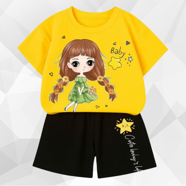 Yellow Cute Girl T-Shirt Set