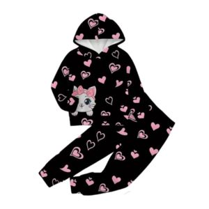 Heart Print Cat Hooded Set
