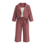 Coat Long Sleeve Top Pants Three Piece (Mauve Pink)