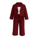 Coat Long Sleeve Top Pants Three Piece (Deep Maroon)