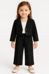Coat Long Sleeve Top Pants Three Piece (Black)
