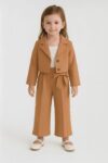 Coat Long Sleeve Top Pants Three Piece Black (Camel Brown)