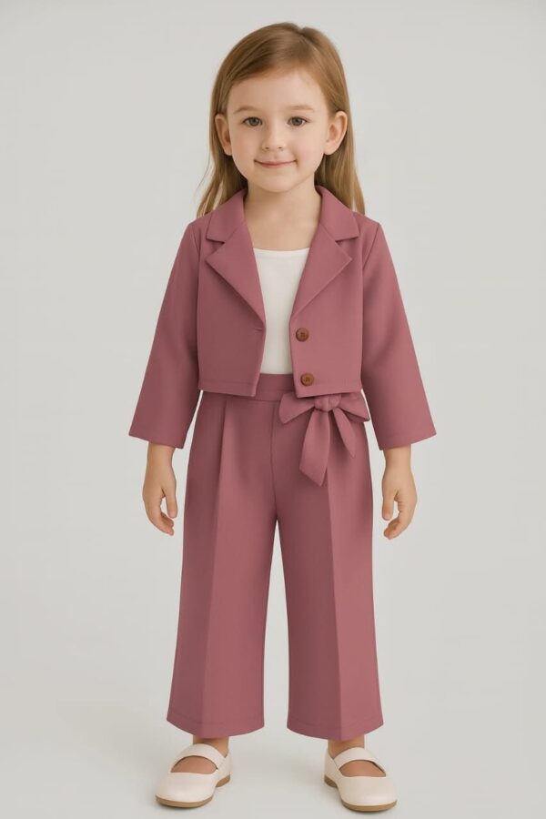 Coat Long Sleeve Top Pants Three Piece (Mauve Pink)